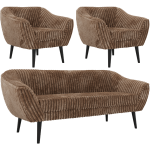 Zestaw PIRS 3+1+1 - brązowy, sztruks - nóżki,  czarny