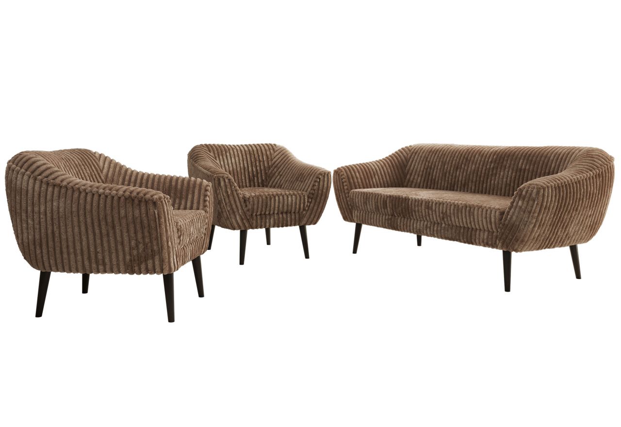 Zestaw PIRS 3+1+1 - brązowy, sztruks - nóżki,  czarny