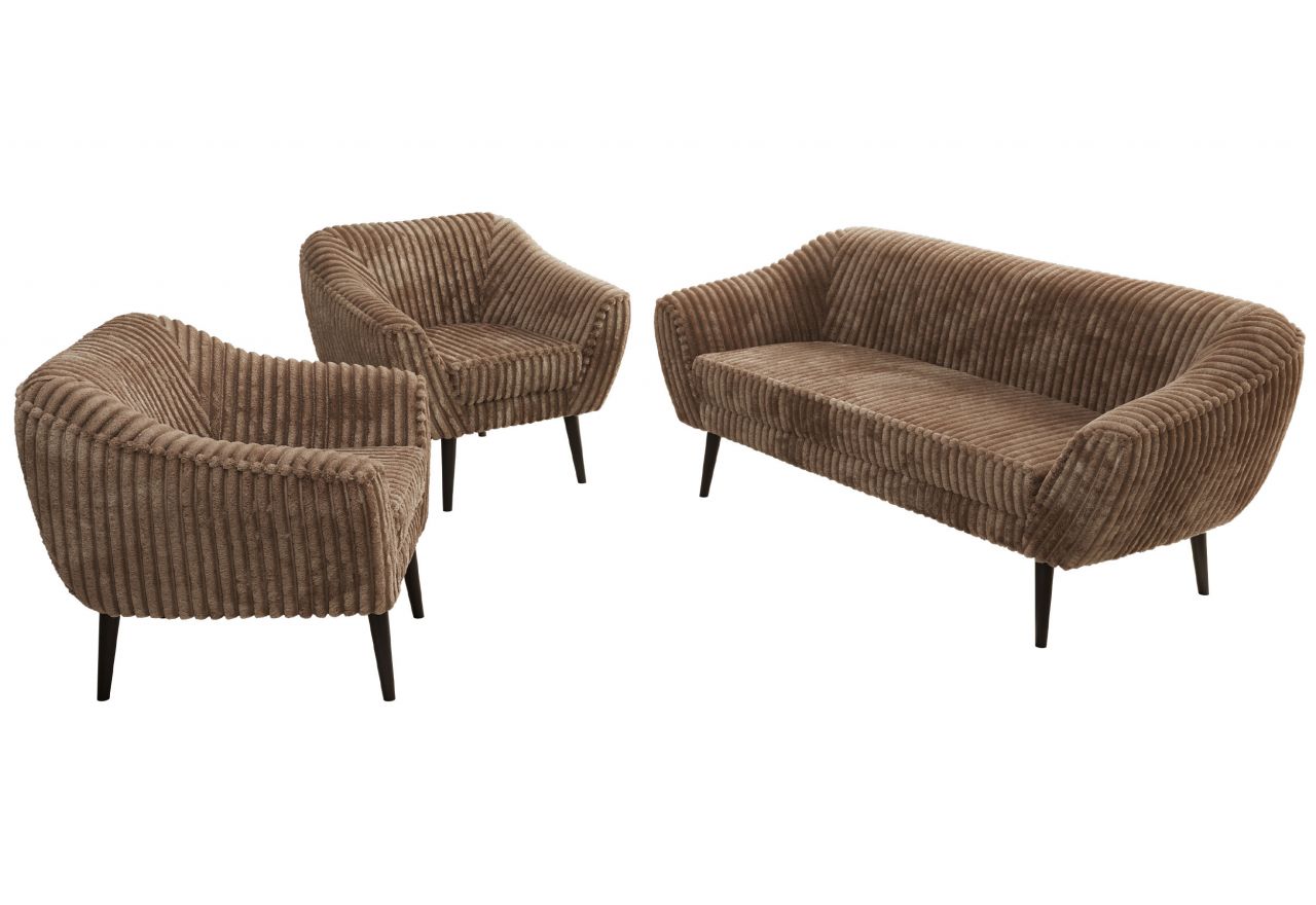 Zestaw PIRS 3+1+1 - brązowy, sztruks - nóżki,  czarny