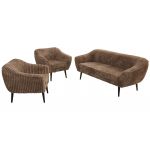 Zestaw PIRS 3+1+1 - brązowy, sztruks - nóżki,  czarny