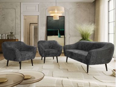 Zestaw PIRS 3+1+1 - szary, sztruks - nóżki,  czarny