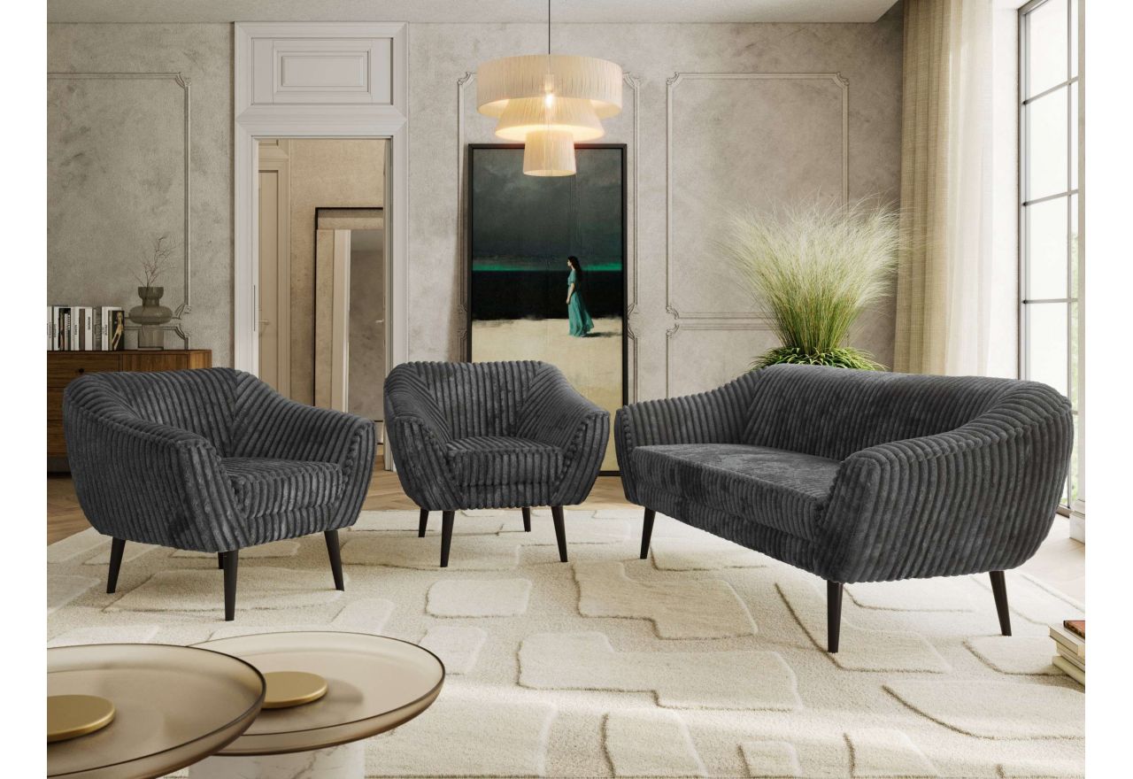 Zestaw PIRS 3+1+1 - szary, sztruks - nóżki,  czarny