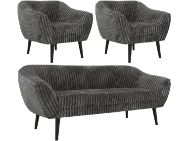 Zestaw PIRS 3+1+1 - szary, sztruks - nóżki,  czarny