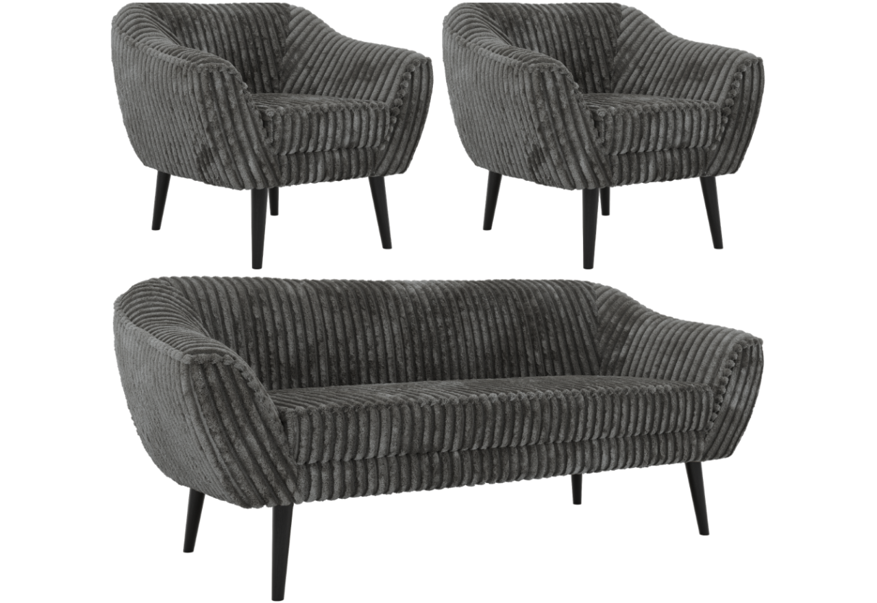 Zestaw PIRS 3+1+1 - szary, sztruks - nóżki,  czarny