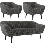 Zestaw PIRS 3+1+1 - szary, sztruks - nóżki,  czarny