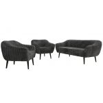 Zestaw PIRS 3+1+1 - szary, sztruks - nóżki,  czarny