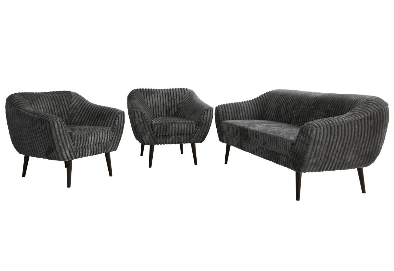 Zestaw PIRS 3+1+1 - szary, sztruks - nóżki,  czarny