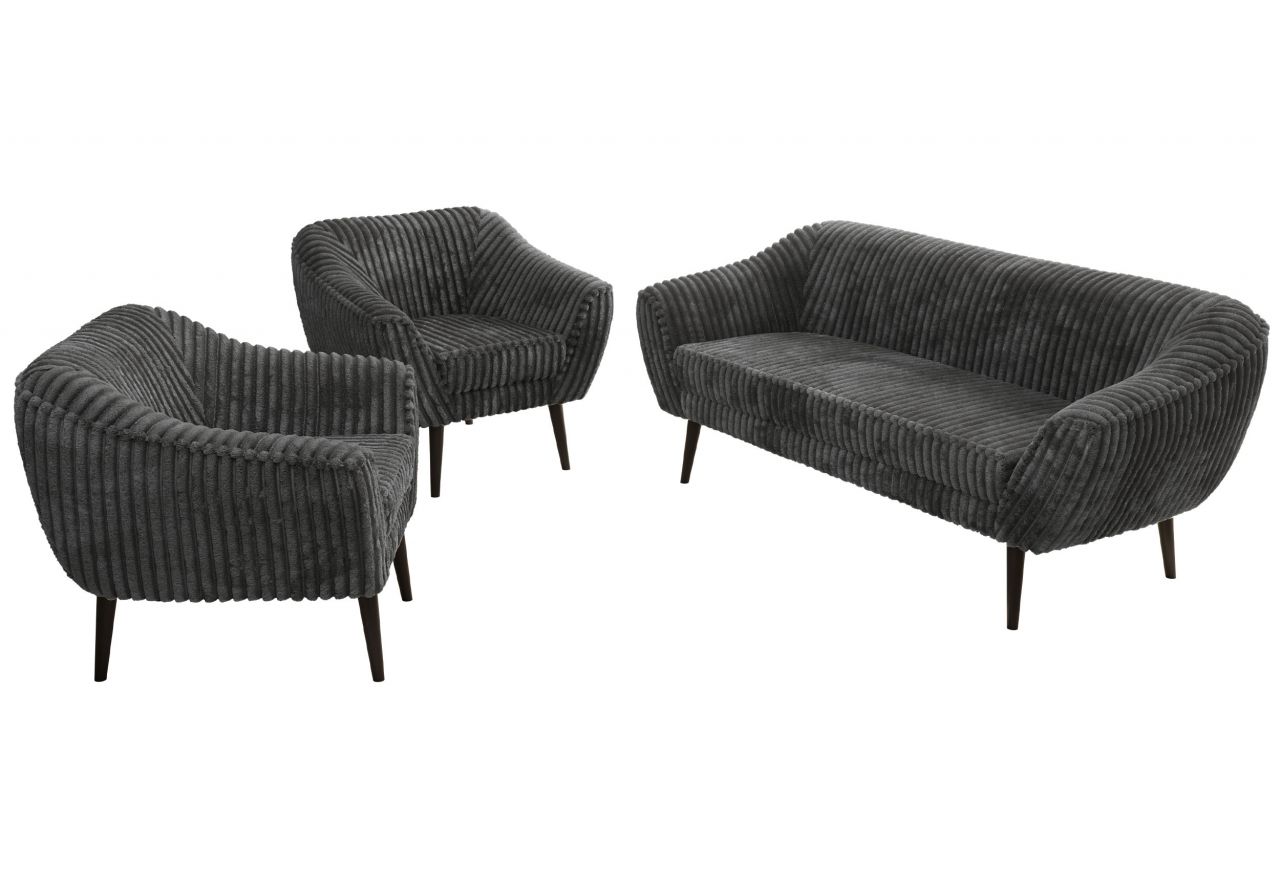 Zestaw PIRS 3+1+1 - szary, sztruks - nóżki,  czarny