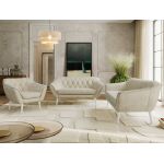 Zestaw PIRS 3+2+1 - kremowy, welwet - nóżki,  biały