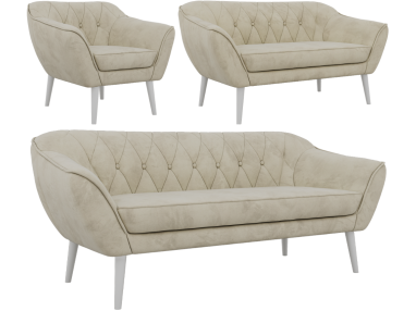 Zestaw PIRS 3+2+1 - kremowy, welwet - nóżki,  biały