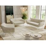 Zestaw PIRS 3+2+1 - kremowy, welwet - nóżki,  biały