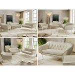 Zestaw PIRS 3+2+1 - kremowy, welwet - nóżki,  biały