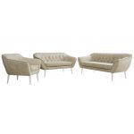 Zestaw PIRS 3+2+1 - kremowy, welwet - nóżki,  biały