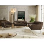 Zestaw PIRS 3+2+1 - brązowy, welwet - nóżki,  biały