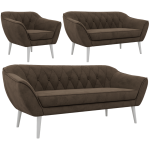 Zestaw PIRS 3+2+1 - brązowy, welwet - nóżki,  biały