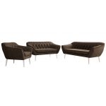 Zestaw PIRS 3+2+1 - brązowy, welwet - nóżki,  biały