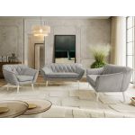 Zestaw PIRS 3+2+1 - jasnoszary, welwet - nóżki,  biały