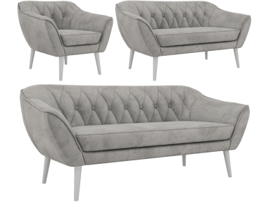 Zestaw PIRS 3+2+1 - jasnoszary, welwet - nóżki,  biały