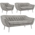 Zestaw PIRS 3+2+1 - jasnoszary, welwet - nóżki,  biały