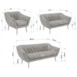 Zestaw PIRS 3+2+1 - jasnoszary, welwet - nóżki,  biały