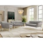 Zestaw PIRS 3+2+1 - jasnoszary, welwet - nóżki,  biały