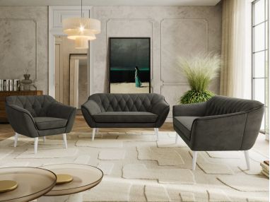 Zestaw PIRS 3+2+1 - ciemnoszary, welwet - nóżki,  biały