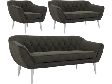 Zestaw PIRS 3+2+1 - ciemnoszary, welwet - nóżki,  biały