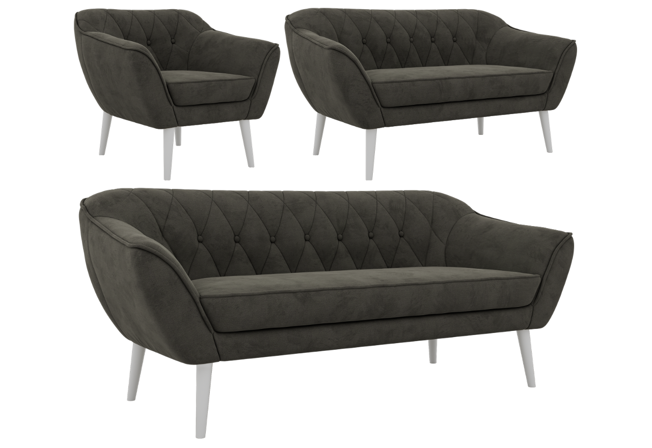 Zestaw PIRS 3+2+1 - ciemnoszary, welwet - nóżki,  biały