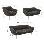 Zestaw PIRS 3+2+1 - ciemnoszary, welwet - nóżki,  biały