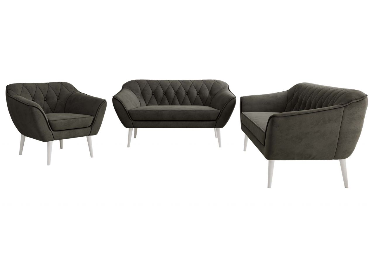 Zestaw PIRS 3+2+1 - ciemnoszary, welwet - nóżki,  biały