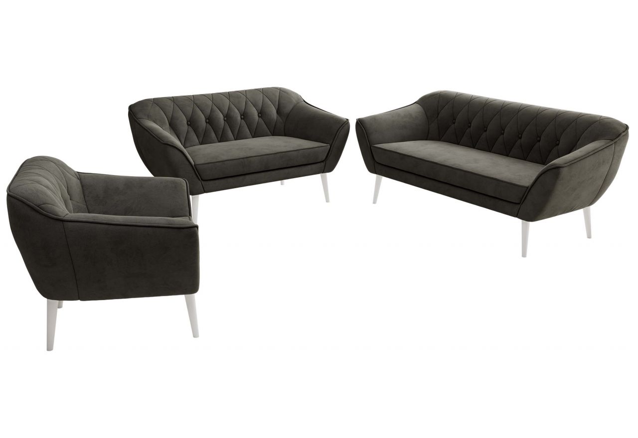 Zestaw PIRS 3+2+1 - ciemnoszary, welwet - nóżki,  biały