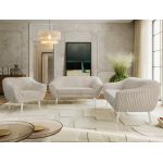 Zestaw PIRS 3+2+1 - beżowy, sztruks - nóżki,  biały