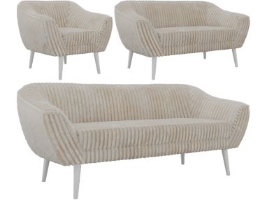 Zestaw PIRS 3+2+1 - beżowy, sztruks - nóżki,  biały