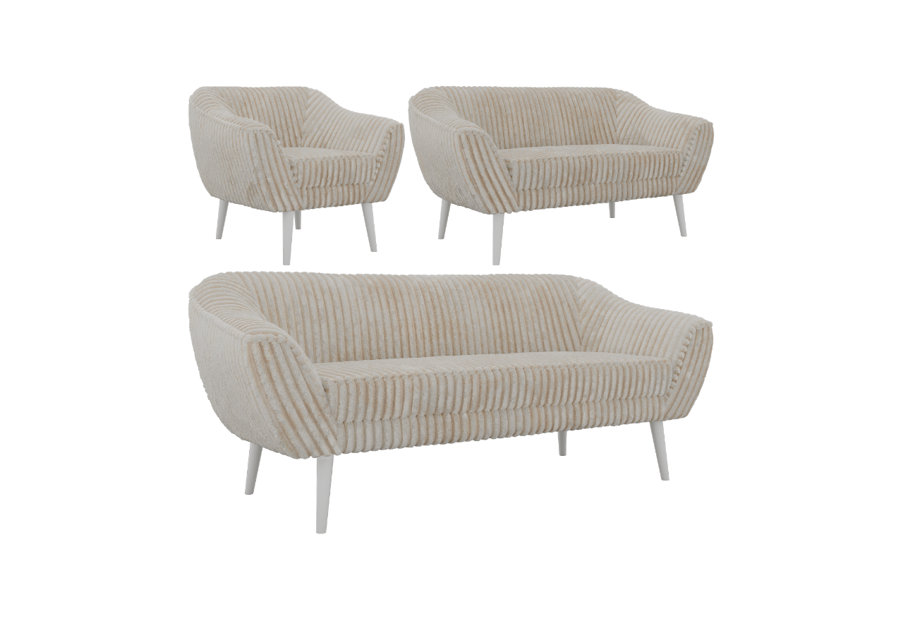 Zestaw PIRS 3+2+1 - beżowy, sztruks - nóżki,  biały