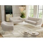 Zestaw PIRS 3+2+1 - beżowy, sztruks - nóżki,  biały