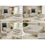 Zestaw PIRS 3+2+1 - beżowy, sztruks - nóżki,  biały