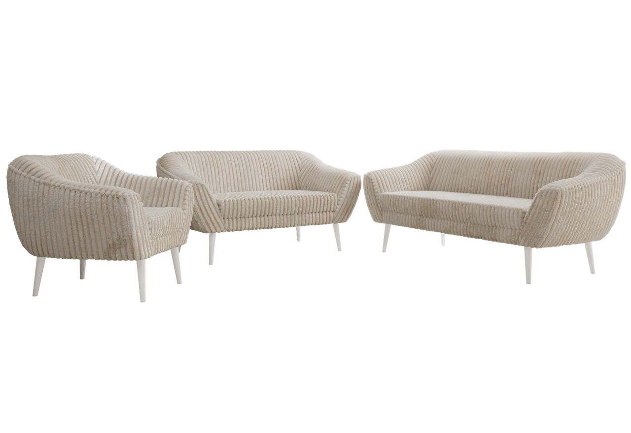 Zestaw PIRS 3+2+1 - beżowy, sztruks - nóżki,  biały