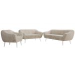 Zestaw PIRS 3+2+1 - beżowy, sztruks - nóżki,  biały