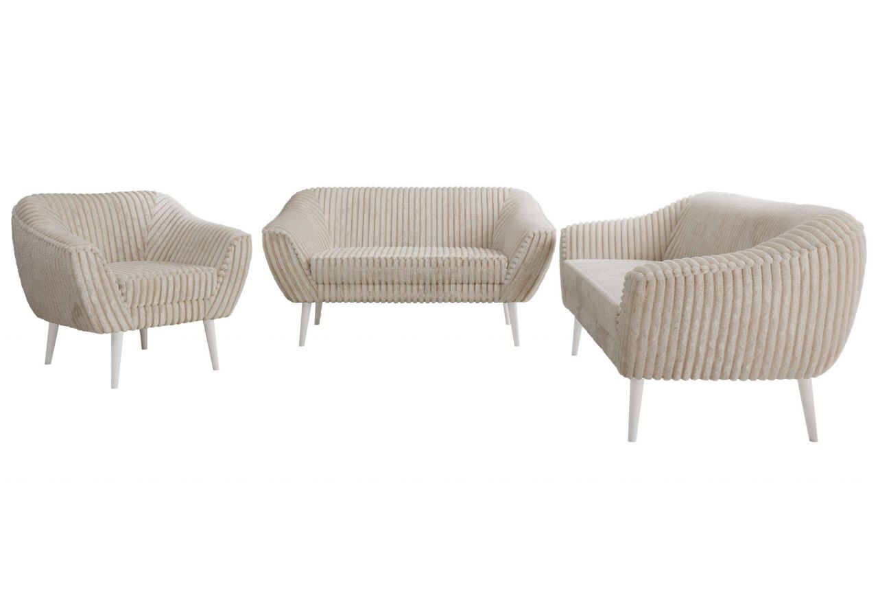 Zestaw PIRS 3+2+1 - beżowy, sztruks - nóżki,  biały