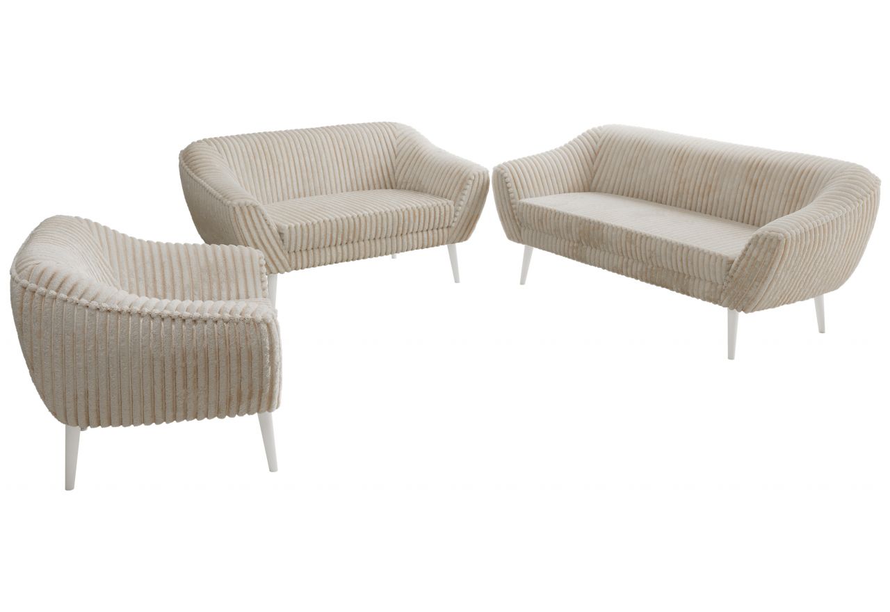 Zestaw PIRS 3+2+1 - beżowy, sztruks - nóżki,  biały