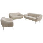 Zestaw PIRS 3+2+1 - beżowy, sztruks - nóżki,  biały