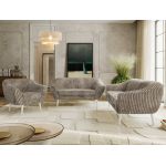 Zestaw PIRS 3+2+1 - jasnobrązowy, sztruks - nóżki,  biały