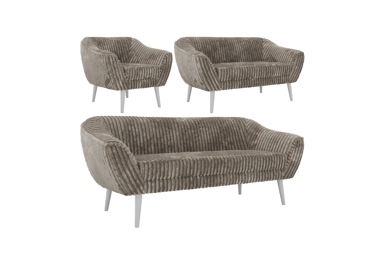 Zestaw PIRS 3+2+1 - jasnobrązowy, sztruks - nóżki,  biały