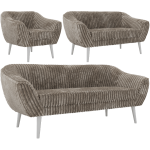 Zestaw PIRS 3+2+1 - jasnobrązowy, sztruks - nóżki,  biały