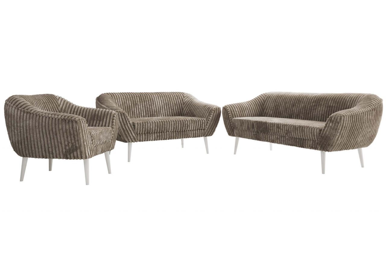 Zestaw PIRS 3+2+1 - jasnobrązowy, sztruks - nóżki,  biały