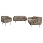 Zestaw PIRS 3+2+1 - jasnobrązowy, sztruks - nóżki,  biały