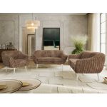 Zestaw PIRS 3+2+1 - brązowy, sztruks - nóżki,  biały