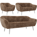 Zestaw PIRS 3+2+1 - brązowy, sztruks - nóżki,  biały