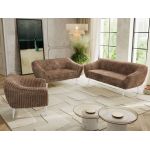 Zestaw PIRS 3+2+1 - brązowy, sztruks - nóżki,  biały