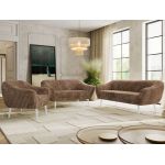 Zestaw PIRS 3+2+1 - brązowy, sztruks - nóżki,  biały